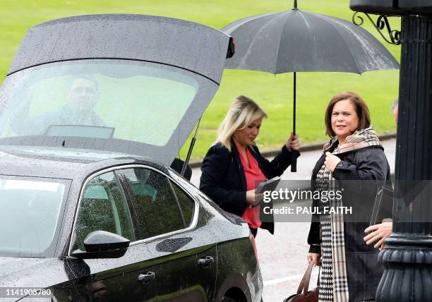Sinn Fein leader Mary Lou McDonald and Sinn Fein northern leader Michelle O'Neill arrive for a new round of political talks chaired by the British...