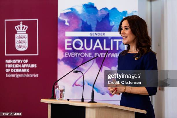 Crown Princess Mary of Denmark speaks at the "Women Deliver" conference on May 7, 2019 in Copenhagen, Denmark. The Crown Princess is protector for...