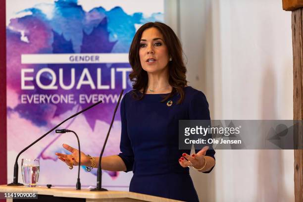 Crown Princess Mary of Denmark speaks at the "Women Deliver" conference on May 7, 2019 in Copenhagen, Denmark. The Crown Princess is protector for...