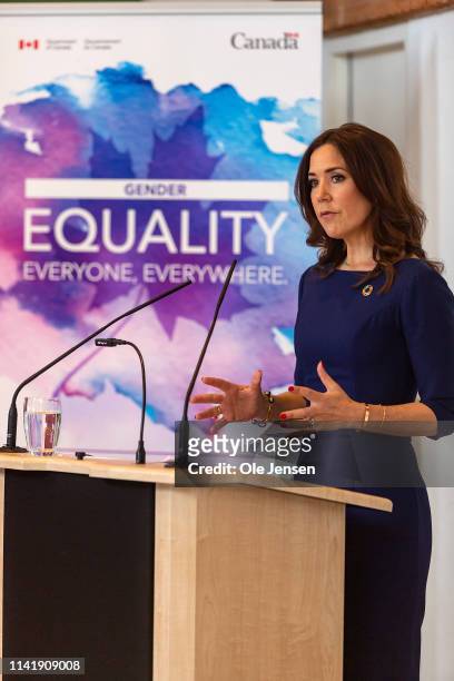 Crown Princess Mary of Denmark speaks at the "Women Deliver" conference on May 7, 2019 in Copenhagen, Denmark. The Crown Princess is protector for...