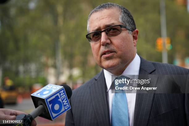 Mark Agnifilo, the attorney representing alleged sex cult leader Keith Raniere, speaks with reporters as he arrives at the U.S. District Court for...