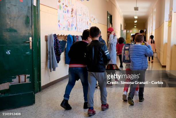 Children without smocks in an elementary school on May 7, 2019 in Rome, Italy. The Minister of the Interior and Vice Premier Matteo Salvini, has...