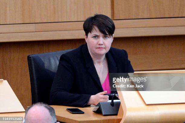Scottish Conservative leader Ruth Davidson takes a seat on the backbenches during a debate in the Scottish Parliament, on her return from maternity...