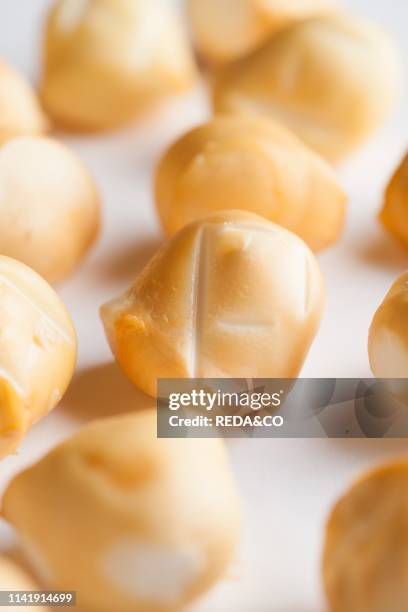 Fresh cheese. Small provole smoked on a light background. Italy. Europe.