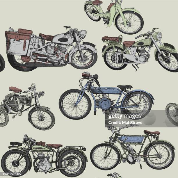 vintage motorrad seamless repeat pattern - moto vintage stock-grafiken, -clipart, -cartoons und -symbole