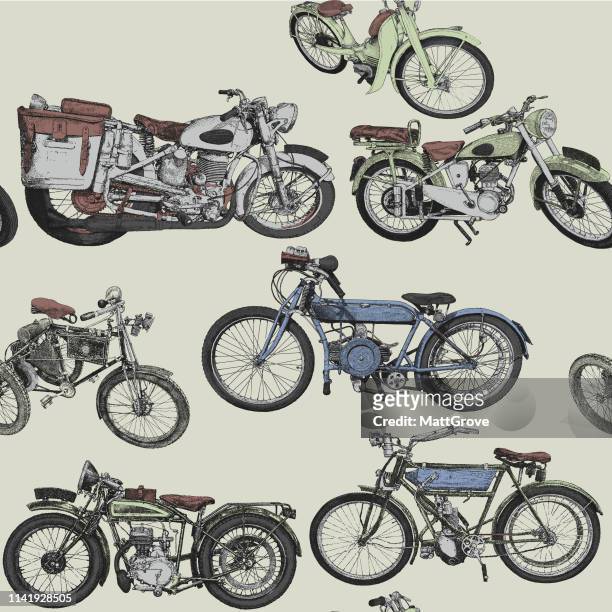 ilustrações de stock, clip art, desenhos animados e ícones de vintage motorcycle seamless repeat pattern - motorcycle