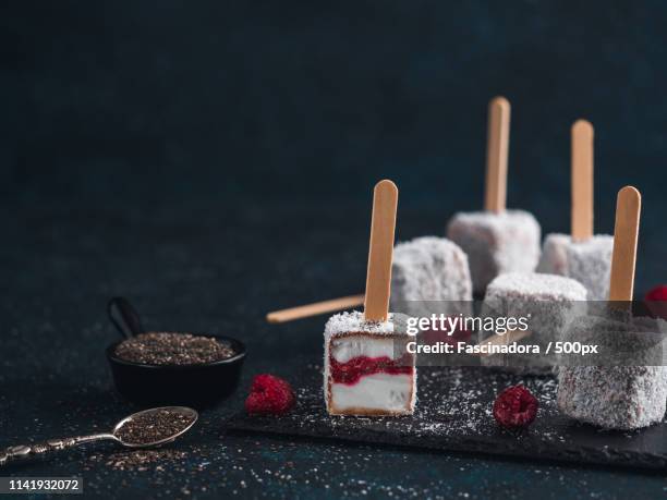 lamington ice cream pops - lamington cake stock pictures, royalty-free photos & images