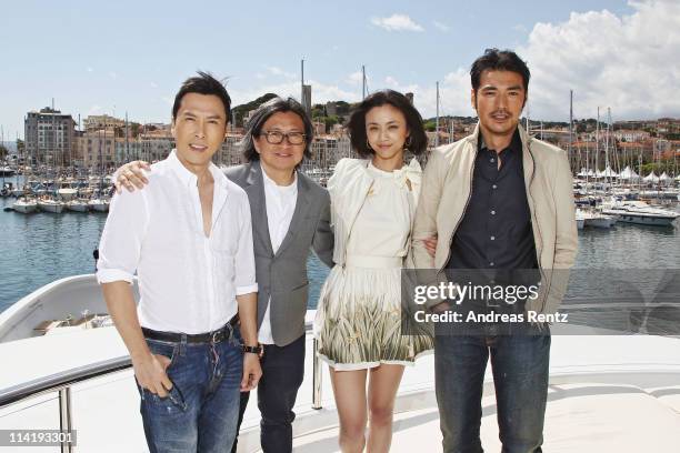 Actor Donnie Yen, director Peter Chan, actress Tang Wei and actor Takeshi Kaneshiro pose at the "Wu Xia" portrait session during the 64th Annual...