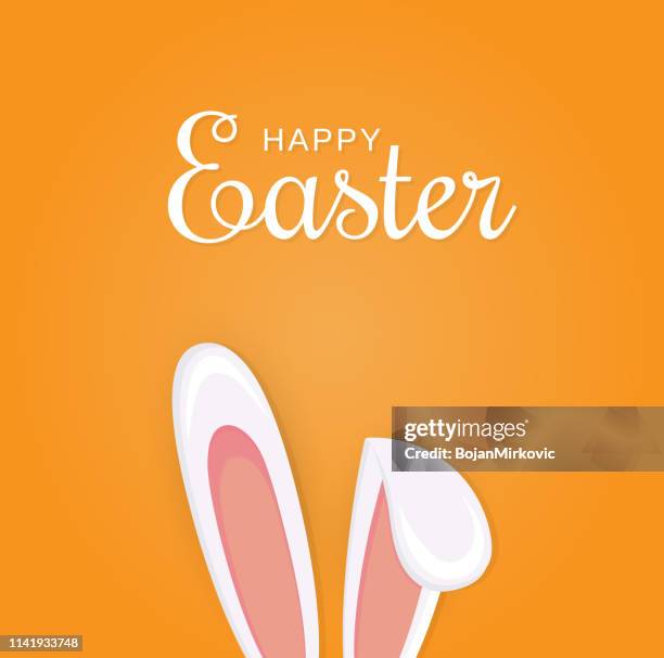 easter orange poster, background or card with bunny ears. vector illustration. - jackrabbit stock illustrations