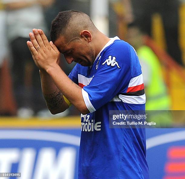 Angelo Palombo of Sampdoria shows his dejection after losing the Serie A match between UC Sampdoria and US Citta di Palermo at Stadio Luigi Ferraris...