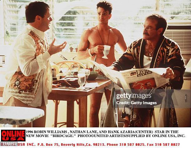 1996 ROBIN WILLIAMS AND NATHAN LANE AND HANK AZARIA STAR THE THE NEW MOVIE BIRDCAGE