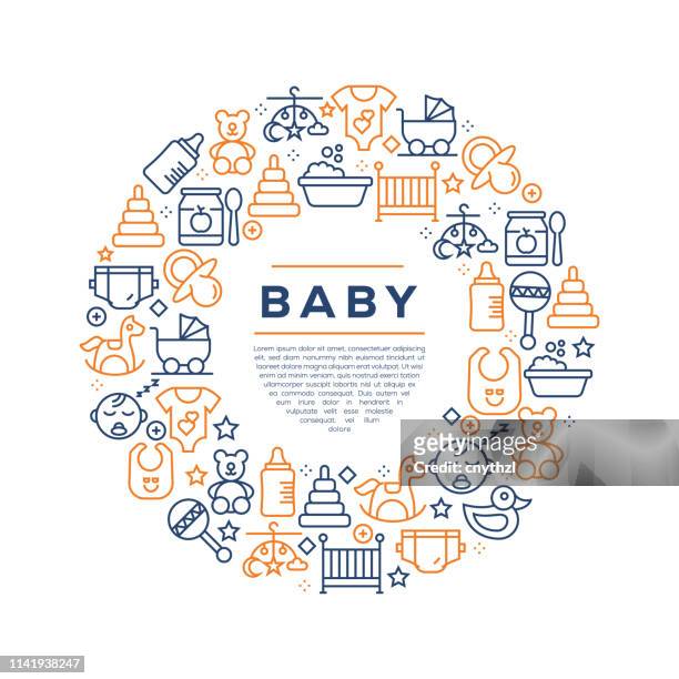 baby related concept - colorful line icons, arranged in circle - baby boys stock illustrations
