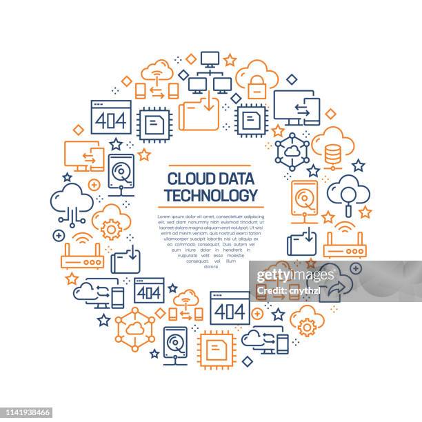 cloud data technology concept - colorful line icons, arranged in circle - application security abstract stock illustrations