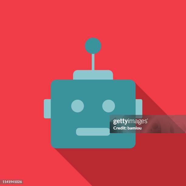 roboterkopf mit antenna colorful hintergrund ikone - cyborg stock-grafiken, -clipart, -cartoons und -symbole