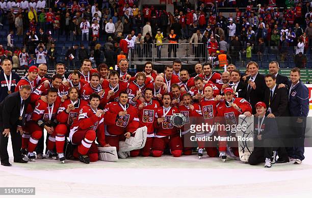 The team of Czech Republic celebrate after winning the IIHF World Championship bronze medal match between Czech Republic and Russia at Orange Arena...