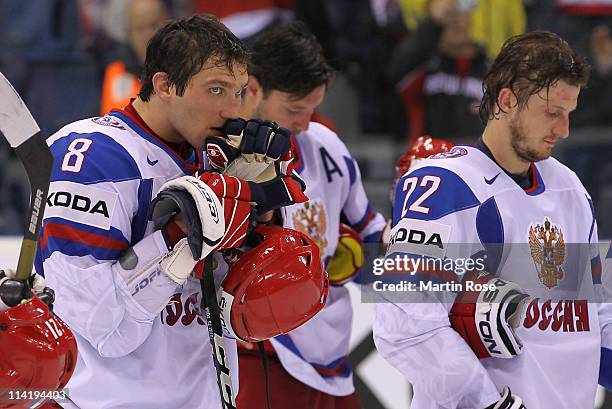 Alexander Ovechkin of Russia looks dejected after losing the IIHF World Championship bronze medal match between Czech Republic and Russia at Orange...