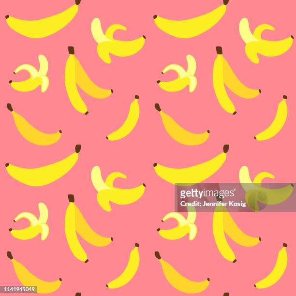 seamless banana pattern illustration, pink background - raw materials stock illustrations