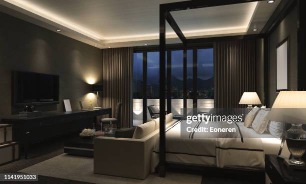 interni della camera da letto di lusso - luce led foto e immagini stock