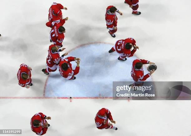 The team of Czech Republic celebrate after winning the IIHF World Championship bronze medal match between Czech Republic and Russia at Orange Arena...