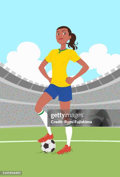 ilustraciones, imágenes clip art, dibujos animados e iconos de stock de jugador de fútbol femenino - female likeness