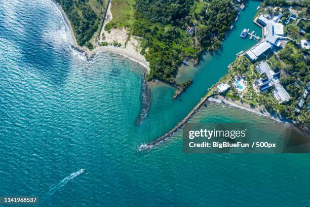 pacific harbor from drone, fiji - suva stock-fotos und bilder