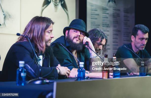 Alen Ayerdi, Kutxi Romero, Eduardo Beaumont, a.k.a Piñas, and David Diaz, a.k.a. Colibri, attend the press conference to present Marea's new album...