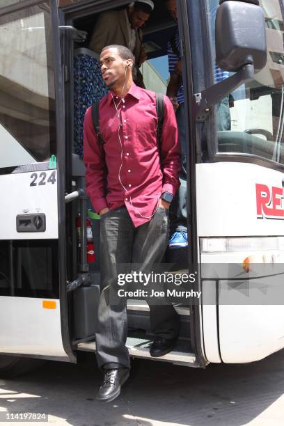 Mike Conley of the Memphis Grizzlies arrives at the arena prior to Game Seven of the Western Conference Semifinals against the Oklahoma City Thunder...