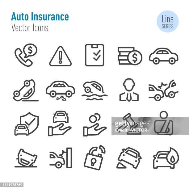 illustrations, cliparts, dessins animés et icônes de icônes d’assurance auto-série vector line - réparation dédommagement
