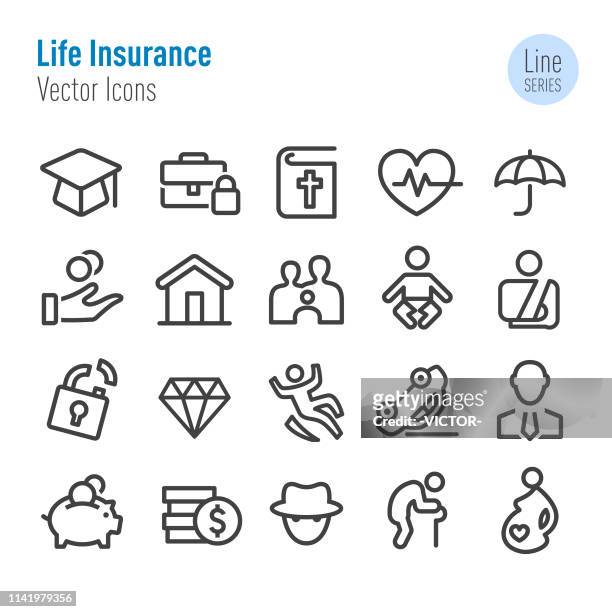 life insurance icons - vector line series - clip art family stock illustrations