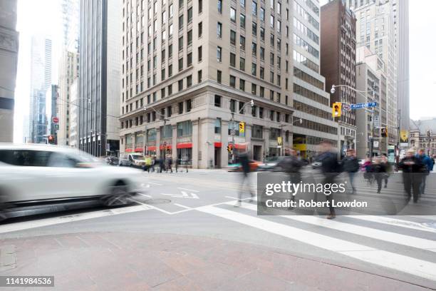 pedestrians on bay street - toronto stock-fotos und bilder