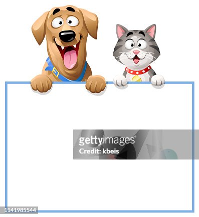 Cat And Dog Peeking Over Blank Sign High-Res Vector Graphic - Getty Images