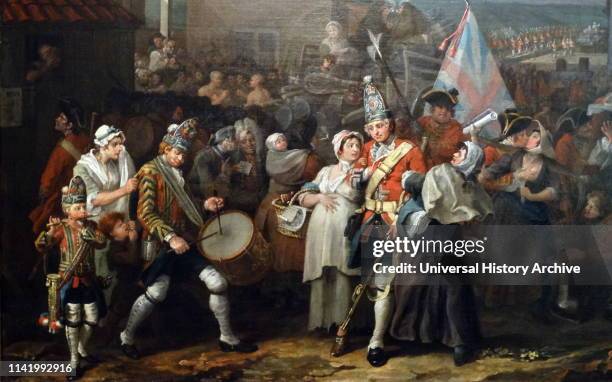 The March of the Guards to Finchley , oil-on-canvas painting by English artist William Hogarth. The painting is a depiction of a fictional mustering...