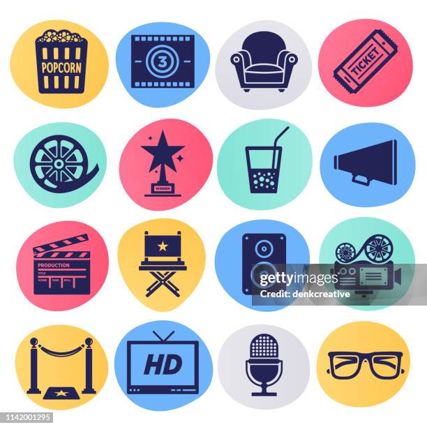 interactive movie entertainment liquid style vector icon set - blockbuster store stock illustrations
