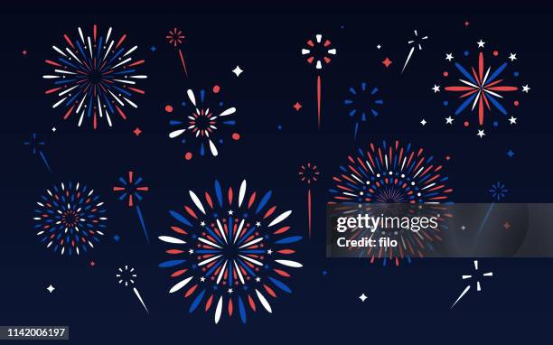 4. juli feuerwerksanzeige - blue fireworks stock-grafiken, -clipart, -cartoons und -symbole