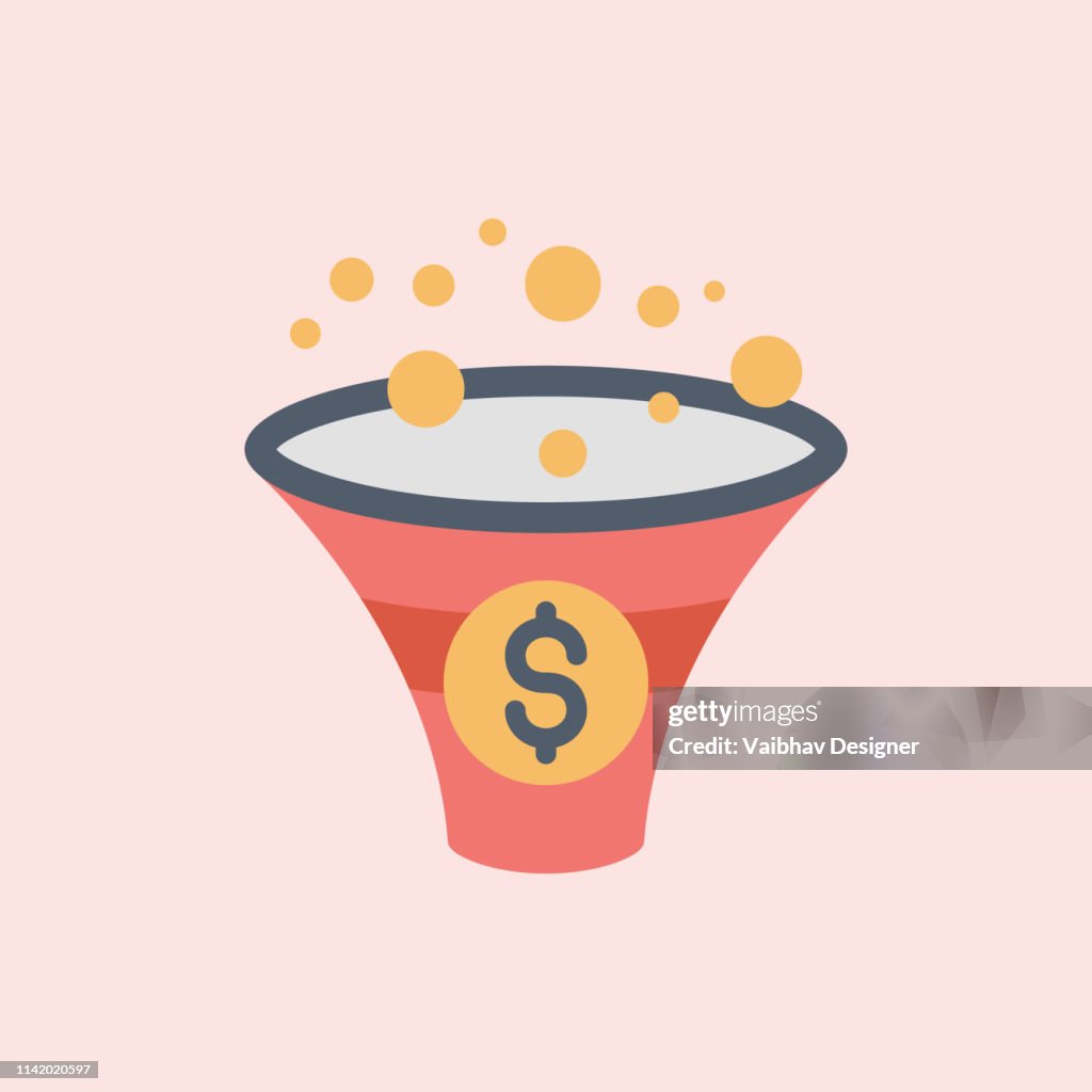 Verkoop trechter, munt conversie icoon-illustratie
