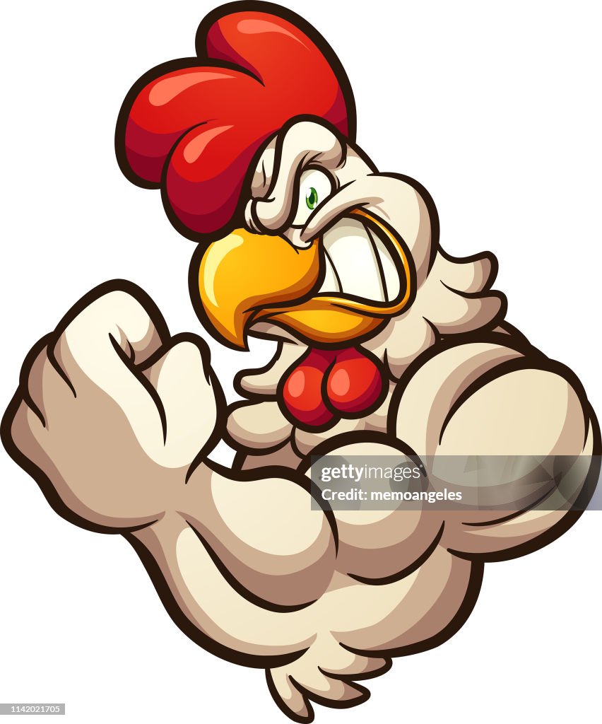 Strong chicken mascot