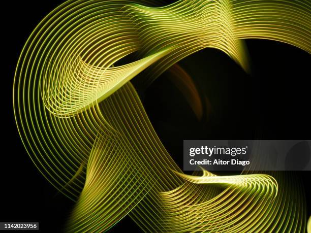 futuristic yellow-green curved lines. virtual environment. 3d. - neon numbers stock-fotos und bilder