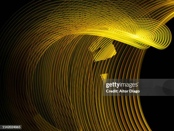 futuristic golden lines. virtual environment. 3d. - neon gold stock pictures, royalty-free photos & images