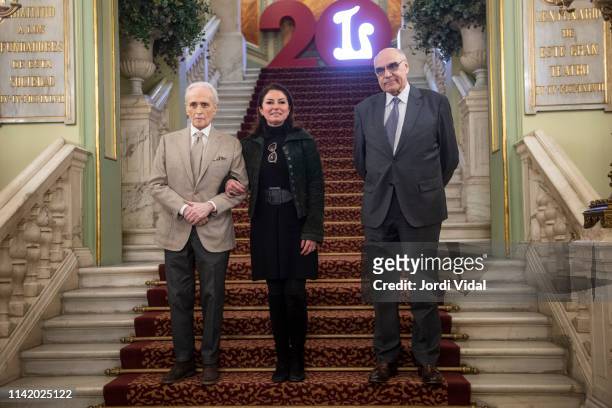 Tenor singer Josep Carreras, Montserrat Caballe's daughter Montserrat Marti and Salvador Alemany attend the press conference at Gran Teatre del Liceu...
