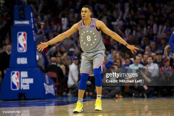 Zhaire Smith of the Philadelphia 76ers plays defense against the Milwaukee Bucks at the Wells Fargo Center on April 4, 2019 in Philadelphia,...