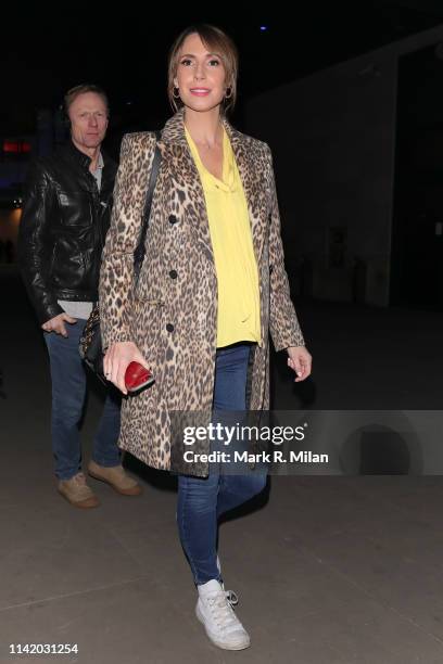 Alex Jones leaving BBC Broadcasting House after filming "The One Show" on April 11, 2019 in London, England.