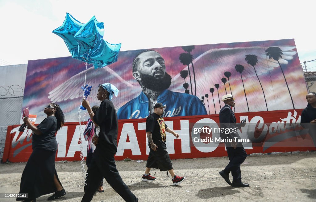 Funeral Procession Of Hip Hop Artist And Community Activist Nipsey Hussle Travels Through His L.A. Neighborhood