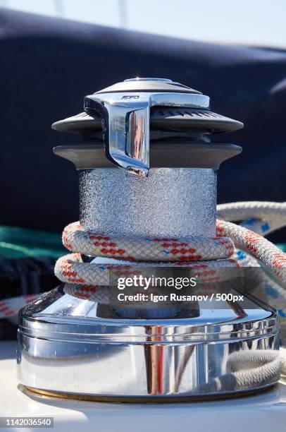 rigging on board the yacht at sea - rope handle stock pictures, royalty-free photos & images