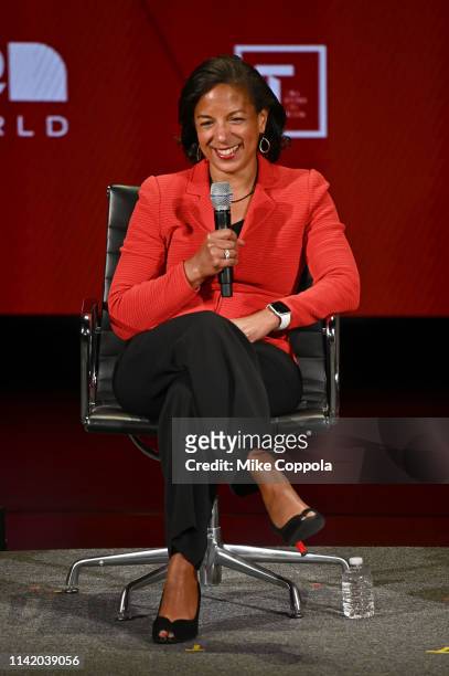 Susan Rice speaks onstage at the 10th Anniversary Women In The World Summit - Day 2 at David H. Koch Theater at Lincoln Center on April 11, 2019 in...