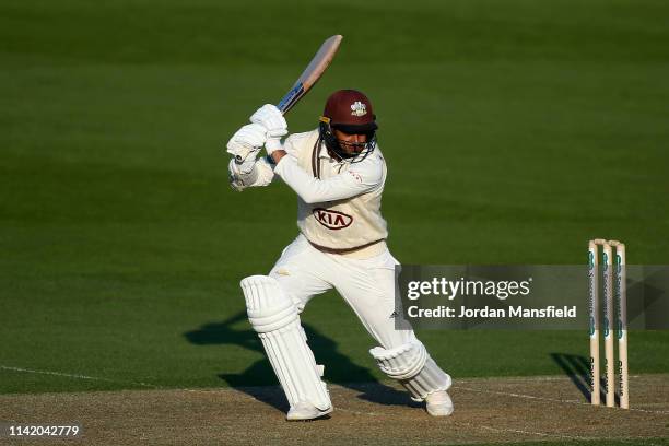 Ryan Patel of Surrey bats during day one of the Specsavers County Championship Division 1 match between Surrey and Essex at The Kia Oval on April 11,...
