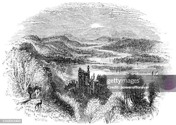 castello di vezio at lake como in lombardy, italy - 16th century - lake como varenna stock illustrations