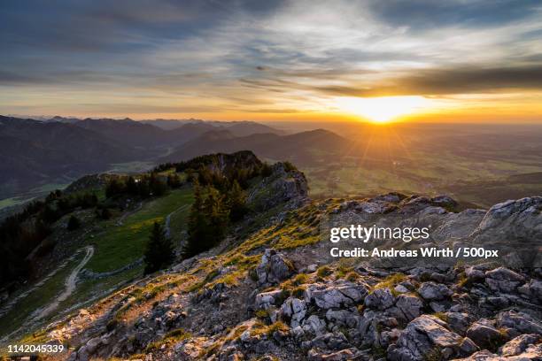 sunset at the mountain breitenstein - freistaat bayern stock pictures, royalty-free photos & images