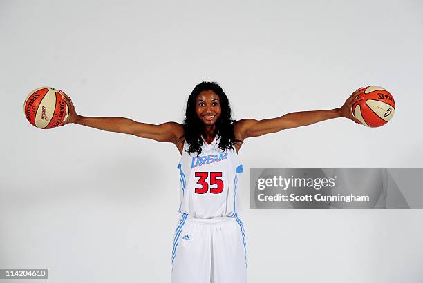 Angel McCoughtry of the Atlanta Dream poses during Dream Media Day at 200 Peachtree Special Events & Conference Centre on May 15, 2011 in Atlanta,...