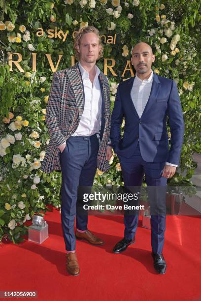 Jack Fox and Alex Lanipekun attend the Premiere Screening for the new season of Sky Original "Riviera" at The Saatchi Gallery on May 7, 2019 in...
