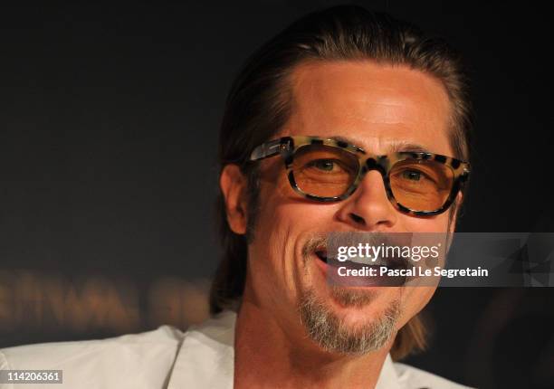 Actor Brad Pitt attends the "The Tree Of Life" press conference during the 64th Annual Cannes Film Festival at Palais des Festivals on May 16, 2011...